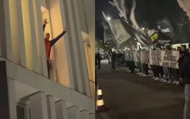 都體：尤文球迷來到酒店外支持新主帥，圖多爾向球迷們揮手致意